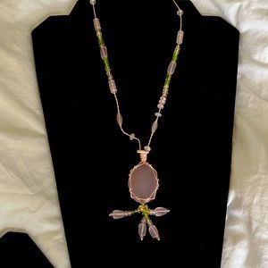 Pink smoky quartz and peridot 925 silver lobster hook~